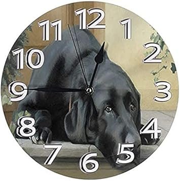 Black Lab Round Wall Clock Waterproof Decorative Clocks for Living Room Classroom Patio Bedroom