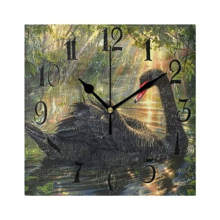 Black Swan Sunlight Wall Clock Decorative Square Silent Non-Ticking Operated Clocks Aesthetic for Bedroom Living Room