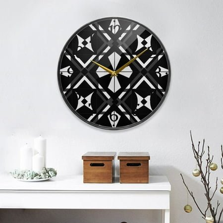 Black White Geometric Shapes Round Wall Clock 9.5 Inch Non-Ticking Silent Battery Operated Clock for Home Kitchen Office School Decor