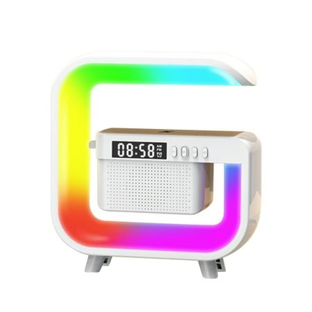 Blasgw Wireless Charging Speaker Lamp - Smart Multifunctional Bluetooth Speaker with 15W Fast Charger, Color-Changing Atmosphere Light, Music Player, Clock & Alarm, Bluetooth 5.3 white