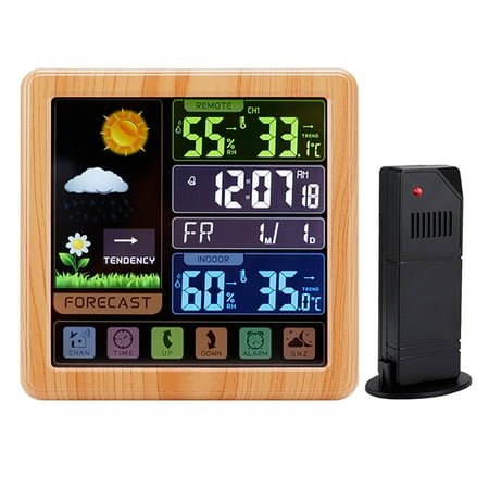 Blaxill Clearance 6.1 Inch Wireless Color Weather Station - Upgrade Large HD Digital Indoor Outdoor Thyprometer Thermometer, Alarm Clock Snooze, Multilingual Display, Touch Control Buttons, Dual Power