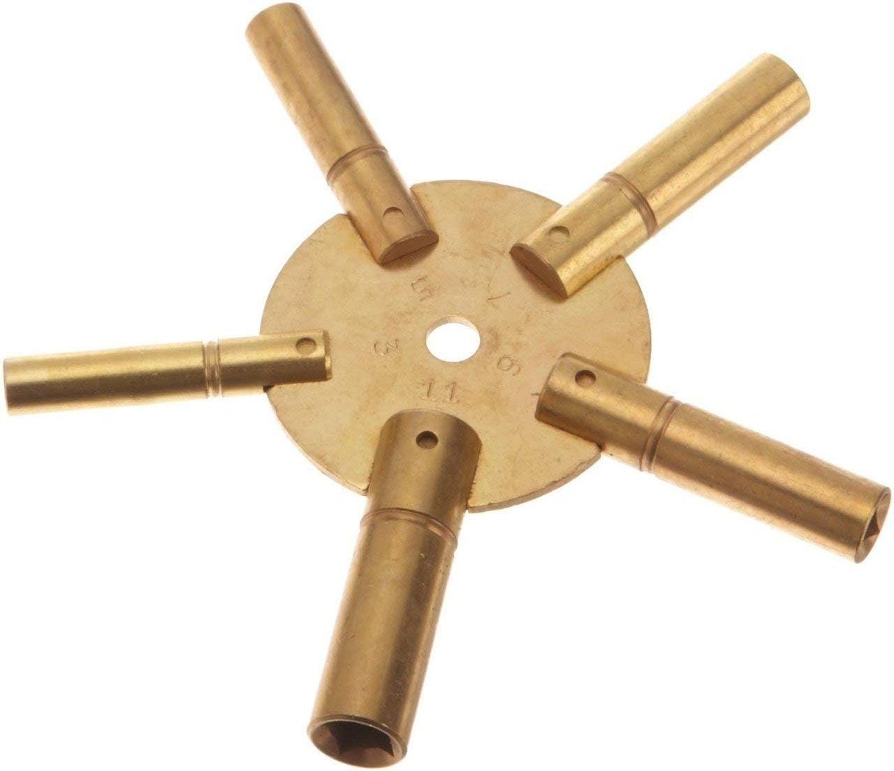 Brass Blessing : 5 Prong Brass Clock Key for Winding Clocks, ODD Numbers, 1 Piece (5023)