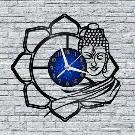 Buddha Statue 12 Inch Vinyl Record Wall Clock - Silent, Creative, and Unique Clock for Living Room, Entryway, or Bedroom Decor - Perfect Gift Idea(12 inchs B without LED)