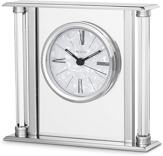 Bulova B2454 The Pearl Tabletop Clock, Mirror Polished Silver