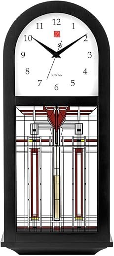 Bulova C4836 Harley Bradley Frank Lloyd Wright Thistle in Bloom Chiming Wall Clock, 15.75", Ebony