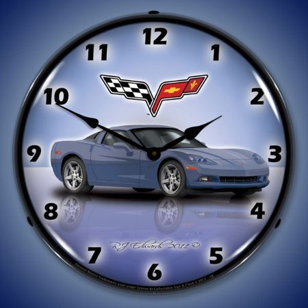 C6 Corvette Supersonic Blue LED Lighted Premium Wall Clock