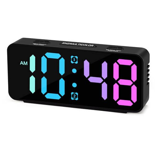 Cadmos Small Loud Alarm Clock for Heavy Sleepers Adults,Digital LED Clock with RGB Colorful Changing,Compact Travel Clocks for Bedrooms Bedside,ok to Wake for Kids,Teens