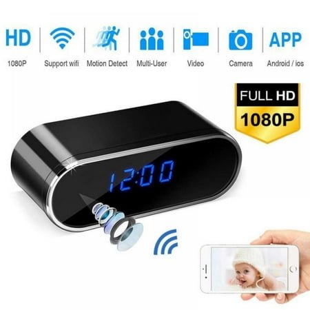 Camera Alarm Clock, 1080p Wifi Camera Alarm Clock with Night Vision for Home Office Security,Black