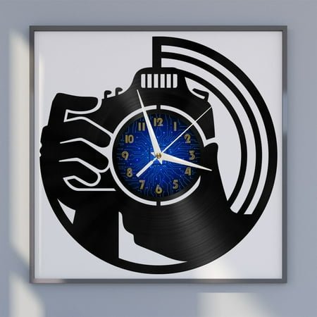 Camera to Take Pictures 12 Inch Vinyl Record Wall Clock - Silent, Creative, and Unique Clock for Living Room, Entryway, or Bedroom Decor - Perfect Gift Idea(12 inchs B without LED)