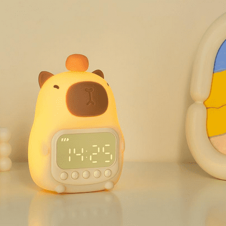 Capybara Night Light Silicone Animal Night Light with Digital Clock, Night Light Rechargeable Tabletop Decoration Lamp,Capybara Lamp, 12 24 Hour Alarm and Music Option