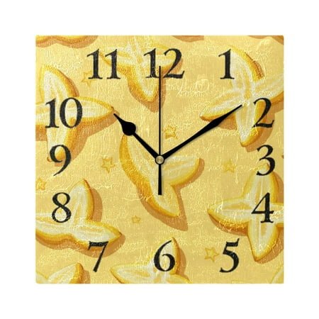 Carambola Stars Square Wall Clock Battery Operated Easily Read Black Pointer Home Decor for Living Room Bedroom 7.78 x 7.78