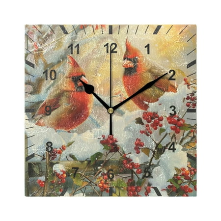 Cardinals Bird on Garden Fence Wall Clock Battery Operated Silent Non-Ticking Bedroom Office Kitchen Home School Decor 7.8(Black)