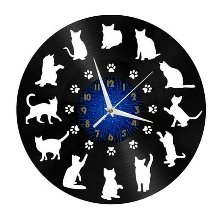 Cat's posture 2 Vinyl Record Wall Clock for Kitchen Wall Decor Wall Art Gift for Lover Gift Idea for a Best Friend(B)