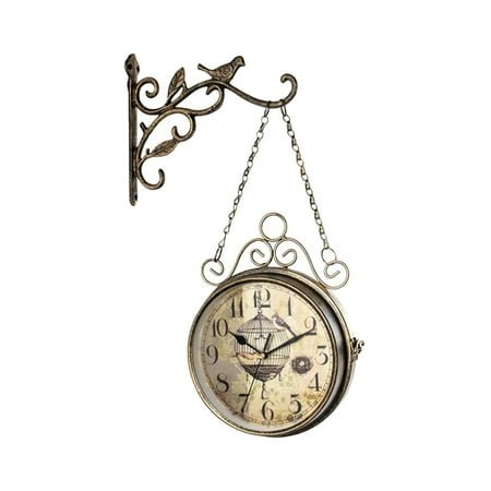 Chidian Vintage Wall Clock Creative Wall Hanging Clock Double-side Iron Arts Clock