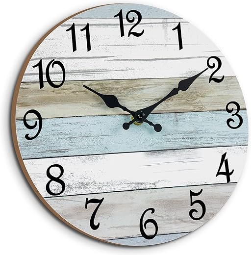 CHYLIN Wall Clock 12 Inch Bathroom Clock, Rustic Wall Clocks Battery Operated, Silent Non Ticking Wooden Coastal Beach Clock for Kitchen, Living Room, Bedroom (White)