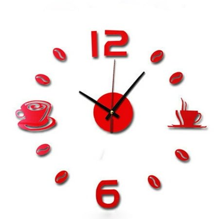 Clearance! Aoorsake Decoration Diy Mute Self Adhesive Rd Wall Acrylic Clock Creative Interior Clock Alarm Clock Wall Clock Digital Clock Red