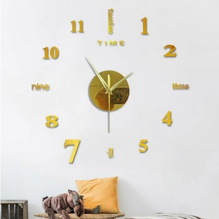 Clearance! Aoorsake Frameless Diy Wall Mute Clock 3D Mirror Surface Sticker Home Office Decor Lamp For Bedroom Home Decor Gold