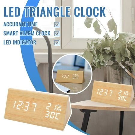 Clearance ，Bamboo Wooden Alarm Clock, Smart LED Digital Clock for Bedroom/Desk with Time, Temperature, Adjustable Brightness, Voice Control, and Humidity Display - Upgraded Design