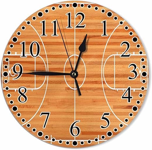 Clock Basketball Court Wall Clock 10 Inch Battery Operated Clock Silent Non-Ticking Modern Clocks Decorative for Home Kitchen Living Room Bathroom Office