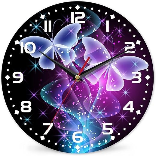 Clock for Living Room, The Abstract And Wonderful Butterfly Under The Starry Sky Wall Clock, Contemporary Home Decor Easy to Read Wall Clock for Living Room, Bedroom, Bathroom and Kitchen, 10 Inch