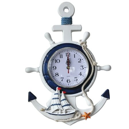 Clock Wall Anchor Decor Nautical Wheel Mediterranean Ship Style Beach Silent Ticking Clocks Bathroom Steering Theme