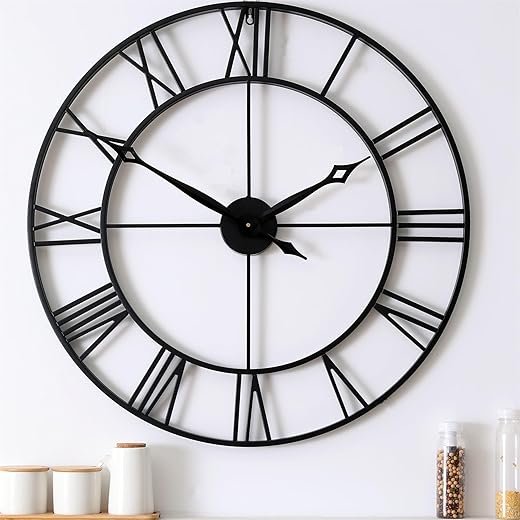 CLXEAST 30 Inch Large Wall Clock Modern, Oversized Roman Numeral Decorative Metal Wall Clock, Big Black Wall Clocks for Living Room Decor, Farmhouse Wall Clock