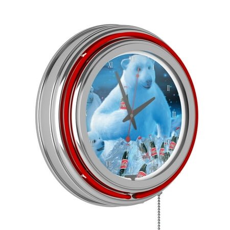 Coca-Cola Polar Bears with Coke Bottle & Cubs Retro Neon Analog Wall Clock with Pull Chain