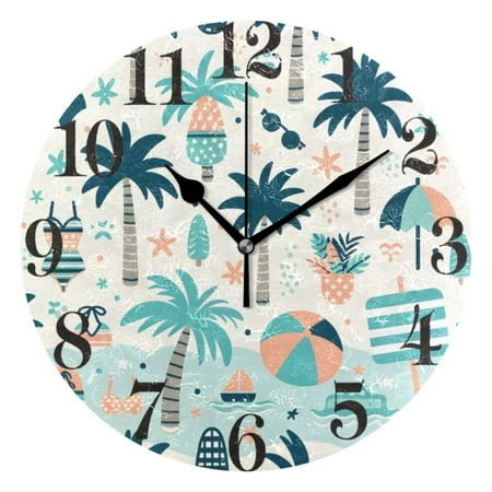 Coconut Tree Ball Swimwear Wall Clock 9.8 inch Battery Operated Clocks Non-Ticking Silent for Bedroom Office Kitchen Living Room