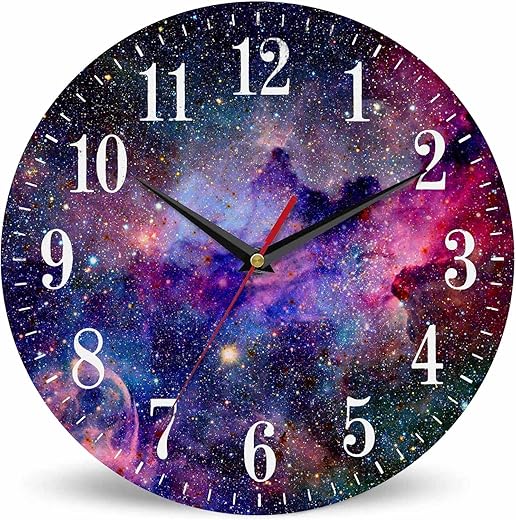 Colorful Satrs Sky Wall Clock Nebula and Galaxies in Space 10 Inch Silent Non Ticking Battery Operated Clock Vintage Round Clock for Living Room Bedroom Bathroom Office Decor