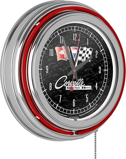 Corvette C2 Black Chrome Double Ring Neon Clock