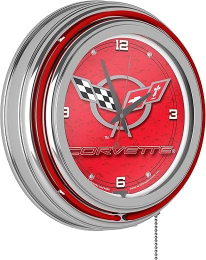 Corvette C5 Neon Clock - 14 inch Diameter - Red