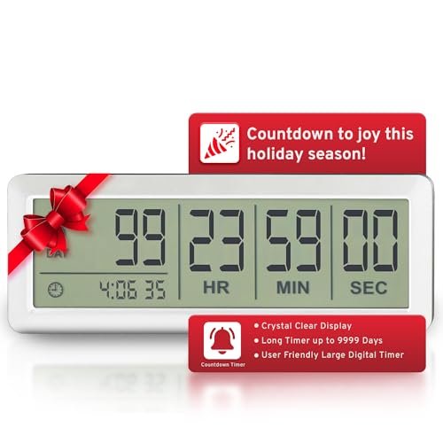 Countables White Large LCD Digital Countdown Clock, Up to 999 Days - Easy to Set & Read Reusable Count Down Timer for Retirement, Wedding, Christmas, Holiday,Baby Due Date,Birthday & More