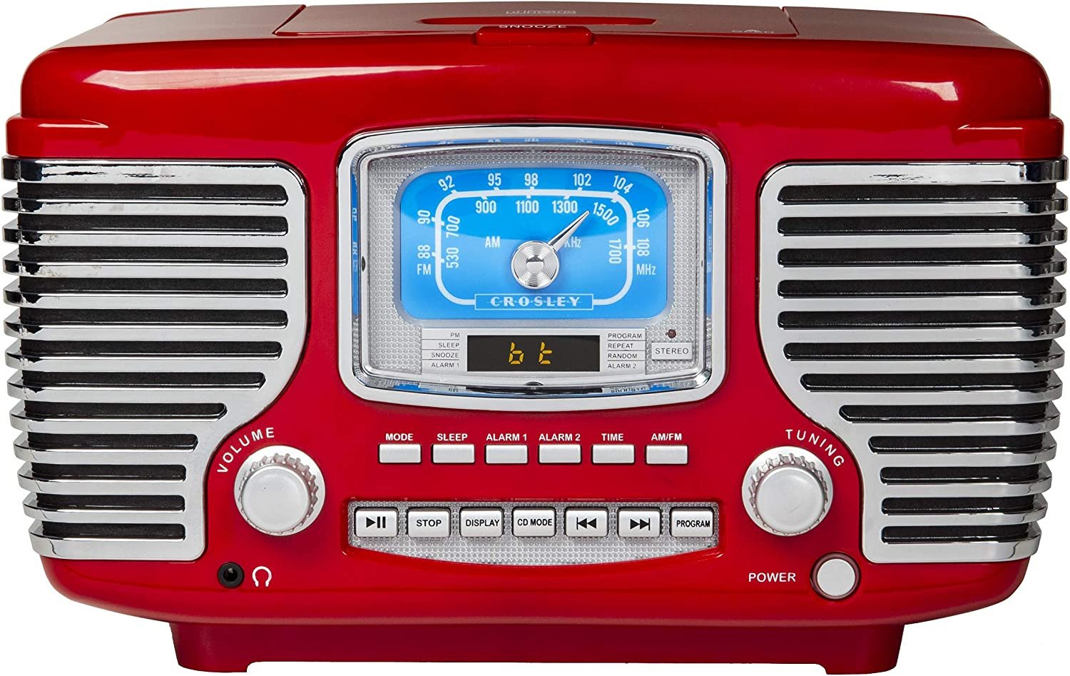CR612B-RE Corsair Tabletop AM/FM Bluetooth Radio with CD Player and Dual Alarm C