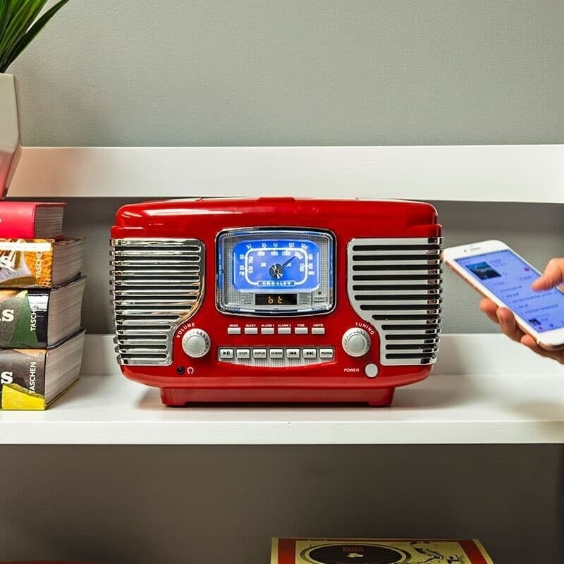 Crosley CR612ß-RE Corsair Tabletop AM/FM Bluetooth Radio with CD Player and Dual