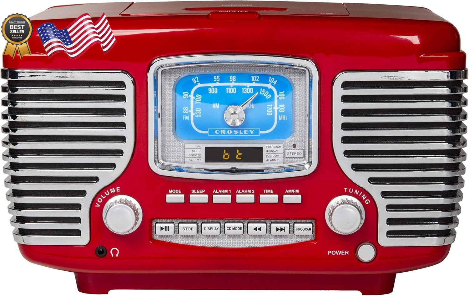 Crosley CR612B-RE Corsair Tabletop AM/FM Bluetooth Radio with CD Player and D US