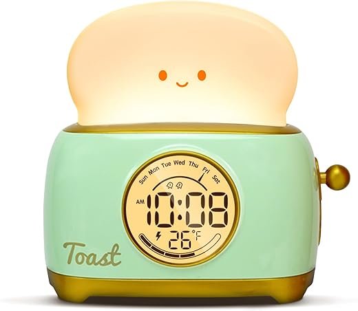 Cute Toaster Lamp, Cute Alarm Clock,Kids Clock, Kids Clocks for Bedrooms,Adjustable Brightness,Digital Alarm Clock, Gifts for Kids,Girl,Boy