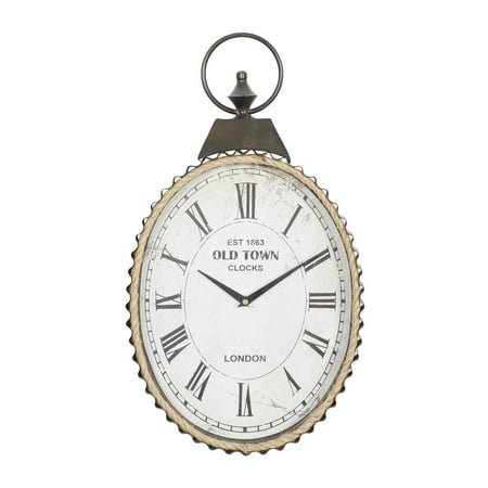 DecMode 12 x 21 Black Metal Pocket Watch Style Wall Clock with Rope Accent