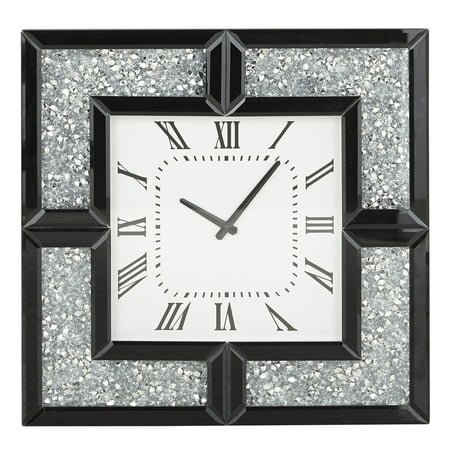 DecMode 20 Black Glass Mirrored Wall Clock with Floating Crystals