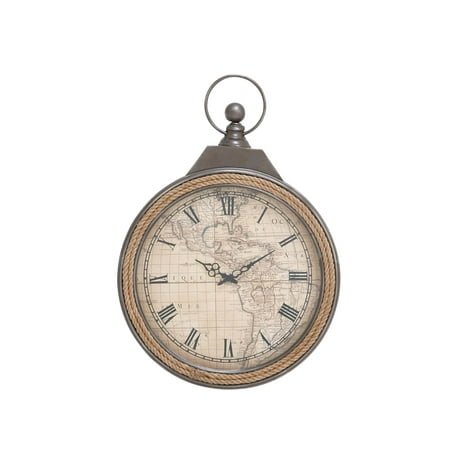 DecMode 21 Brown Metal Pocket Watch Style Wall Clock with Rope Accent