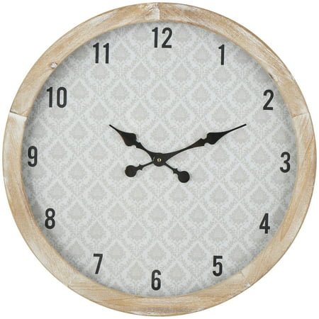 DecMode 24 Beige Wooden Floral Wall Clock with Brown Wooden Frame