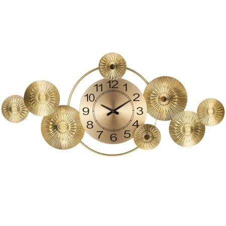 DecMode 31 Gold Stainless Steel Metal Wall Clock with Black Accents and Overlapping Discs