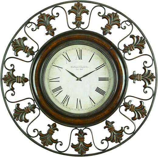 Deco 79 Metal Fleur De Lis Wall Clock, 38 x 5 x 38, Brown