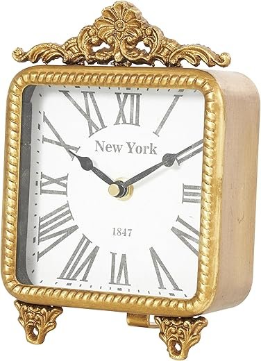 Deco 79 Metal Scroll Decorative Clock Antique Style Mantel Clock, Tabletop Clock 6 x 3 x 8, Gold