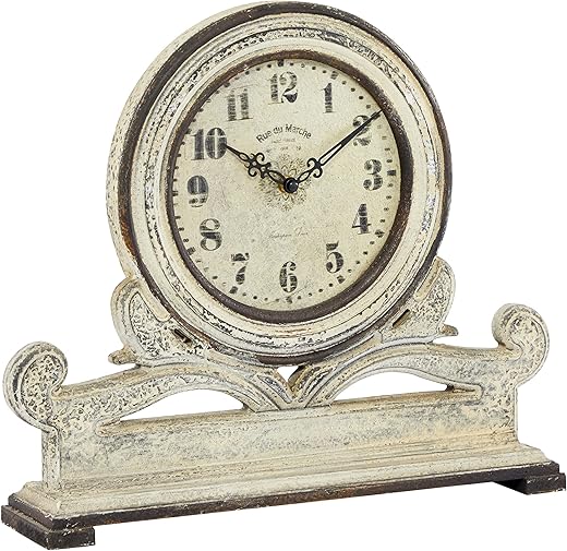 Deco 79 Wooden Decorative Clock Scroll Mantel Clock, Tabletop Clock 16 x 4 x 15, White