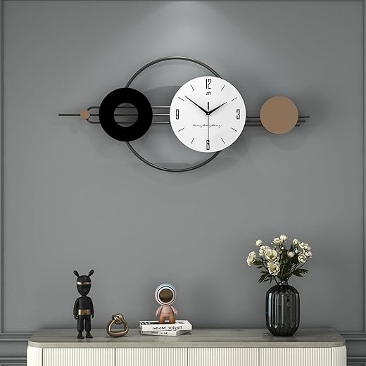 Decorative Wall Clocks for Living Room Decor, Large Modern Metal Wall Clocks Battery Operated for Bedroom Kitchen Office Home 31 Inch Big Silent Black Clock Wall Decor Non Ticking for Indoor