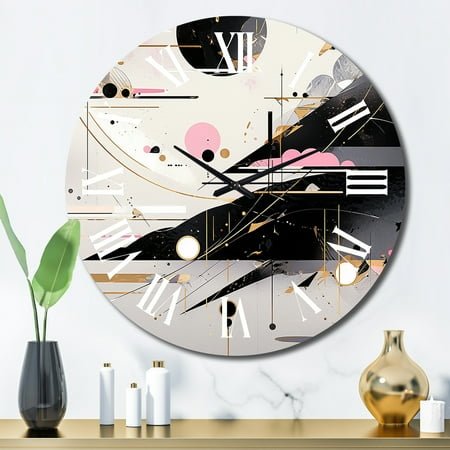 Designart Bold Stripes Pink Black Fusion Cubism Oversized Wall Clock