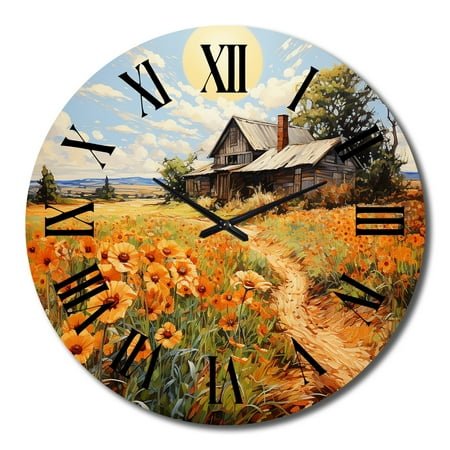 Designart Farmhouse Sunlit Haven Painting II Farmhouse Oversized Wall Clock