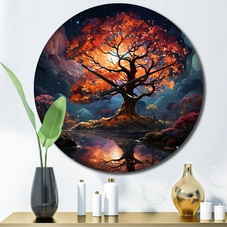 Designart Orange Blue Maple Trees magic Maple Landscapes Oversized Wall Clock