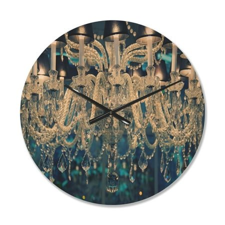 Designart 'Vintage Blue Crystal Chandelier ' Shabby Chic Wood Wall Clock