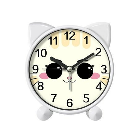 DESIGNICE Alarm Clock Battery Powered Kids Alarm Clock for Bedroom White Cat Design Silent Non-Ticking Analog Clock